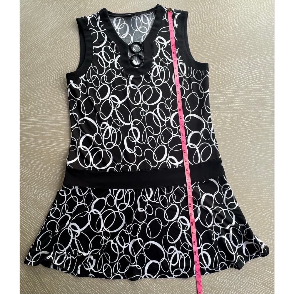 Tribal Sporty Tennis Golf Mini Black White Geometric Circle O-Ring Dress M - Picture 6 of 7